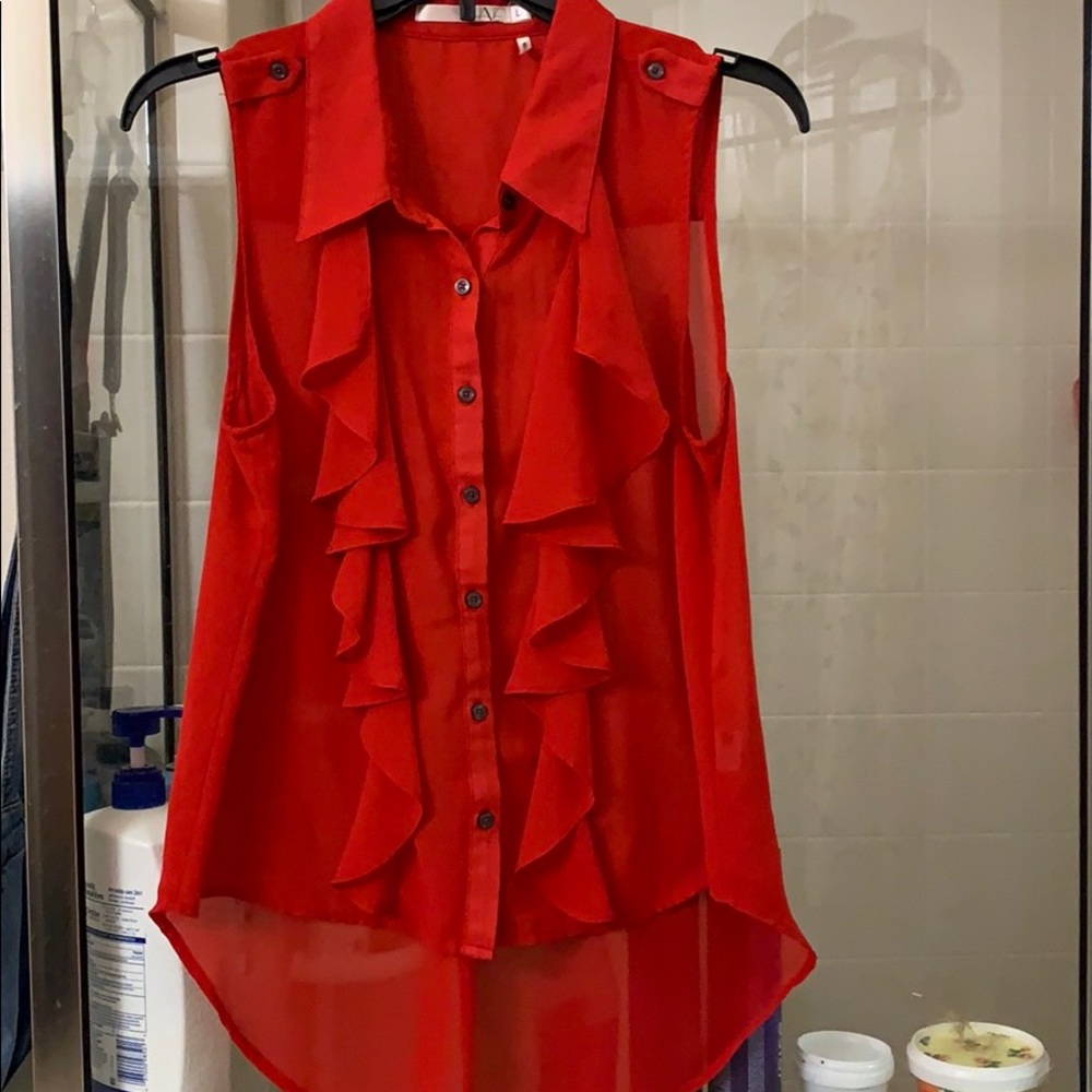 Sheer red button down